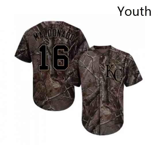 Youth Kansas City Royals 16 Martin Maldonado Authentic Camo Realtree Collection Flex Base Baseball Jersey
